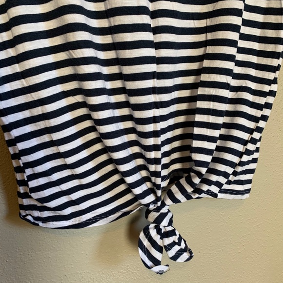 Green Envy Navy & White Striped Tie Front Knot Top - Picture 4 of 9